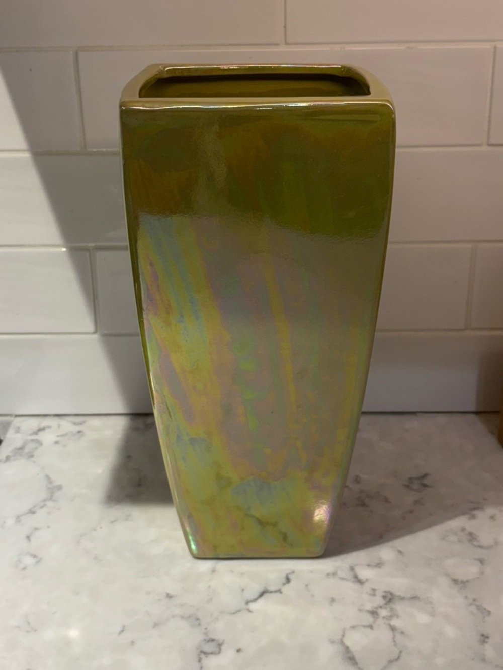 Pier 1 Iridescent Olive Green Ceramic Vase